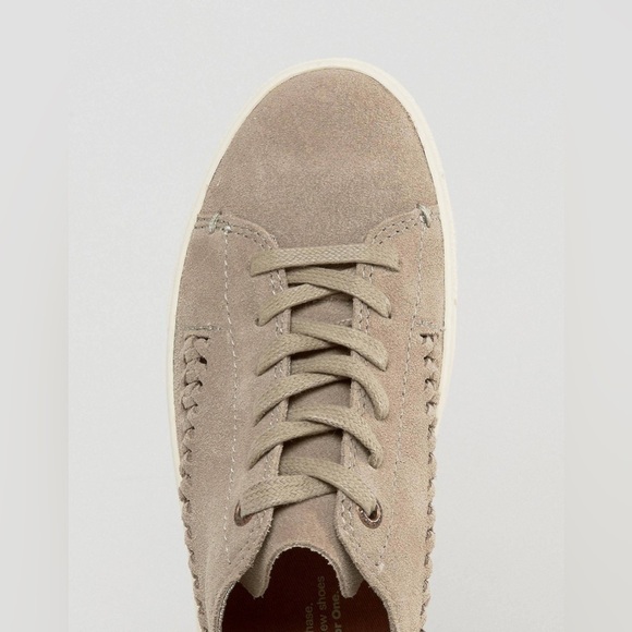 Toms Lenox Sneakers Shoes Lace Up Suede Woven Panel Desert Grey Women Size 6 - Picture 14 of 16